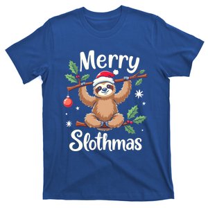 Merry Slothmas Cute Sloth With Santa Hat And Ornat Funny Gift T-Shirt