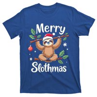 Merry Slothmas Cute Sloth With Santa Hat And Ornat Funny Gift T-Shirt