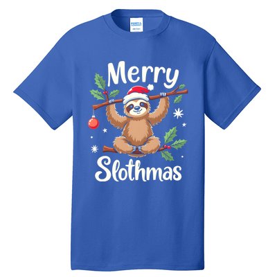 Merry Slothmas Cute Sloth With Santa Hat And Ornat Funny Gift Tall T-Shirt