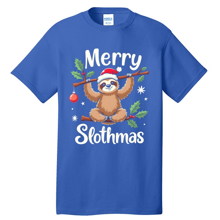 Merry Slothmas Cute Sloth With Santa Hat And Ornat Funny Gift Tall T-Shirt