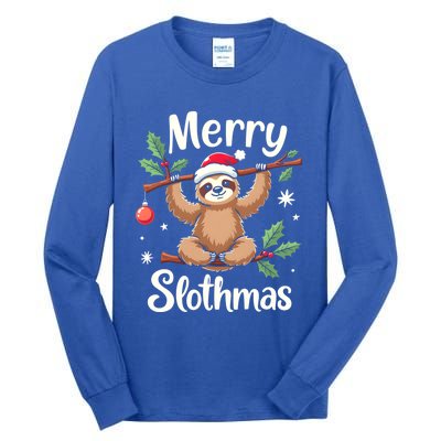 Merry Slothmas Cute Sloth With Santa Hat And Ornat Funny Gift Tall Long Sleeve T-Shirt