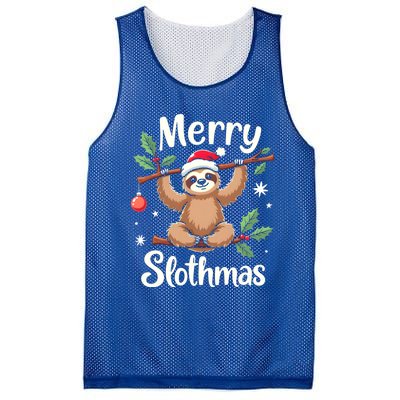 Merry Slothmas Cute Sloth With Santa Hat And Ornat Funny Gift Mesh Reversible Basketball Jersey Tank