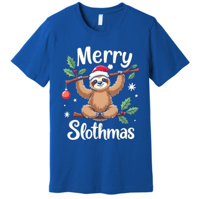 Merry Slothmas Cute Sloth With Santa Hat And Ornat Funny Gift Premium T-Shirt