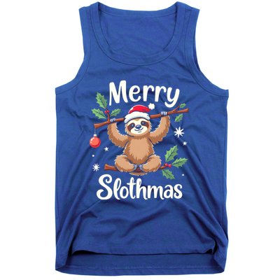 Merry Slothmas Cute Sloth With Santa Hat And Ornat Funny Gift Tank Top