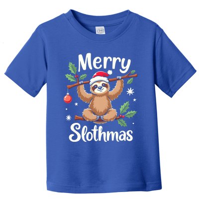 Merry Slothmas Cute Sloth With Santa Hat And Ornat Funny Gift Toddler T-Shirt