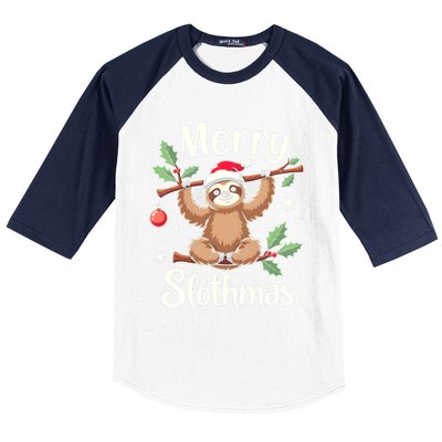 Merry Slothmas Cute Sloth With Santa Hat And Ornat Funny Gift Baseball Sleeve Shirt