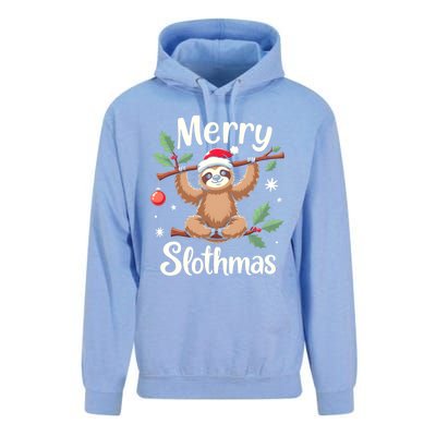 Merry Slothmas Cute Sloth With Santa Hat And Ornat Funny Gift Unisex Surf Hoodie