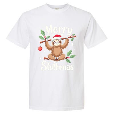 Merry Slothmas Cute Sloth With Santa Hat And Ornat Funny Gift Garment-Dyed Heavyweight T-Shirt