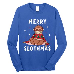 Merry Slothmas Cute Freezing Sloth Headset Relaxing To Music Gift Long Sleeve Shirt