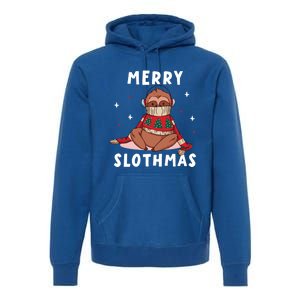 Merry Slothmas Cute Freezing Sloth Headset Relaxing To Music Gift Premium Hoodie