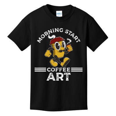 Morning Start Coffee Art Funny Caffeine Coffee Lover Kids T-Shirt