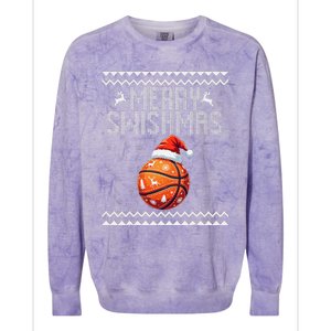 Merry Swishmas Christmas Basketball Ugly Sweater Gift Colorblast Crewneck Sweatshirt