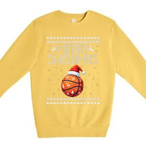 Merry Swishmas Christmas Basketball Ugly Sweater Gift Premium Crewneck Sweatshirt