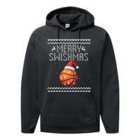 Merry Swishmas Christmas Basketball Ugly Sweater Gift Performance Fleece Hoodie