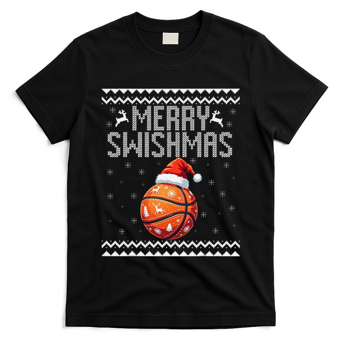 Merry Swishmas Christmas Basketball Ugly Sweater Gift T-Shirt