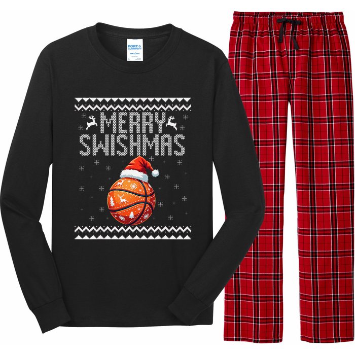 Merry Swishmas Christmas Basketball Ugly Sweater Gift Long Sleeve Pajama Set