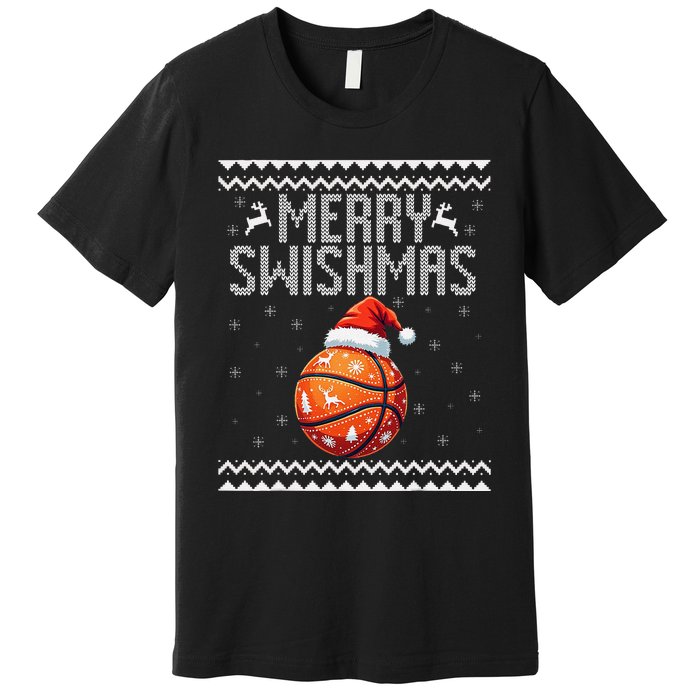 Merry Swishmas Christmas Basketball Ugly Sweater Gift Premium T-Shirt