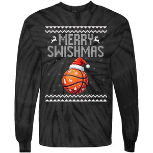 Merry Swishmas Christmas Basketball Ugly Sweater Gift Tie-Dye Long Sleeve Shirt