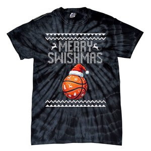 Merry Swishmas Christmas Basketball Ugly Sweater Gift Tie-Dye T-Shirt