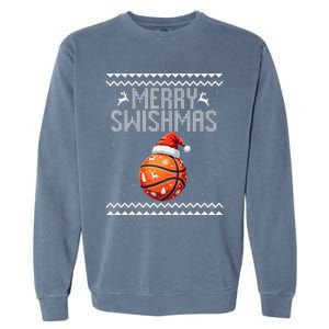 Merry Swishmas Christmas Basketball Ugly Sweater Gift Garment-Dyed Sweatshirt