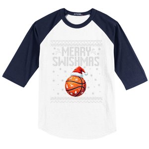 Merry Swishmas Christmas Basketball Ugly Sweater Gift Baseball Sleeve Shirt