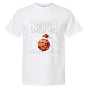 Merry Swishmas Christmas Basketball Ugly Sweater Gift Garment-Dyed Heavyweight T-Shirt