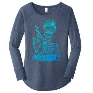 Momster Skeleton Coffee Funny Halloween Mom Mama Gift Women's Perfect Tri Tunic Long Sleeve Shirt