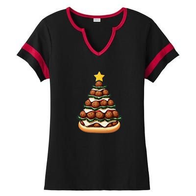 Meatball Sub Christmas Tree Ladies Halftime Notch Neck Tee