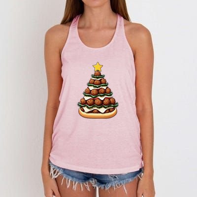 Meatball Sub Christmas Tree Women's Knotted Racerback Tank