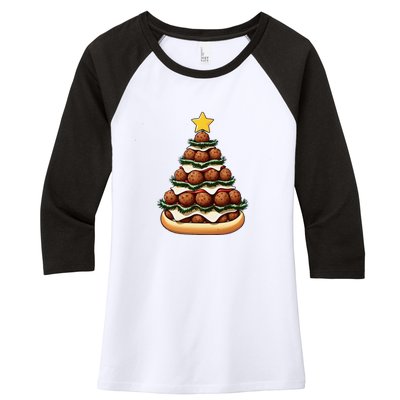 Meatball Sub Christmas Tree Women's Tri-Blend 3/4-Sleeve Raglan Shirt