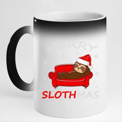 Merry Slothmas Christmas Pajama Funny Lazy Sloth Christmas Gift 11oz Black Color Changing Mug