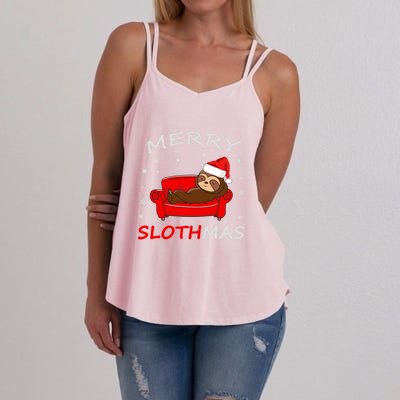 Merry Slothmas Christmas Pajama Funny Lazy Sloth Christmas Gift Women's Strappy Tank