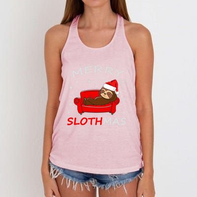 Merry Slothmas Christmas Pajama Funny Lazy Sloth Christmas Gift Women's Knotted Racerback Tank