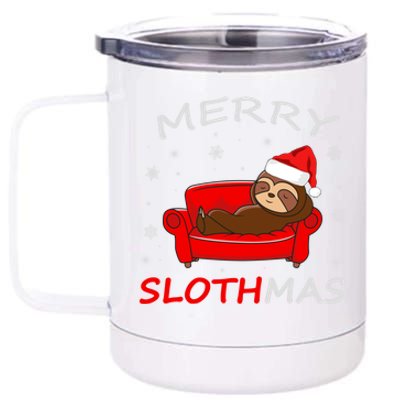 Merry Slothmas Christmas Pajama Funny Lazy Sloth Christmas Gift 12 oz Stainless Steel Tumbler Cup