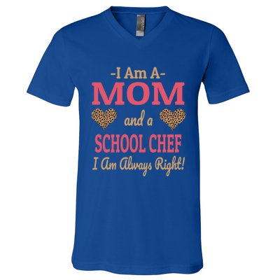 Mom School Chef Leopard Print Hearts Funny Saying Gift V-Neck T-Shirt