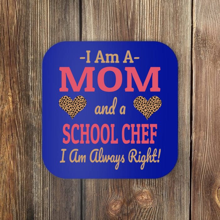 Mom School Chef Leopard Print Hearts Funny Saying Gift Coaster