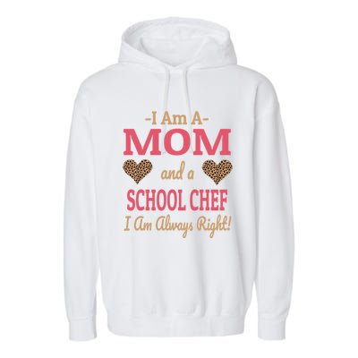 Mom School Chef Leopard Print Hearts Funny Saying Gift Garment-Dyed Fleece Hoodie