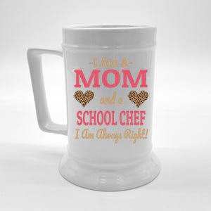 Mom School Chef Leopard Print Hearts Funny Saying Gift Beer Stein