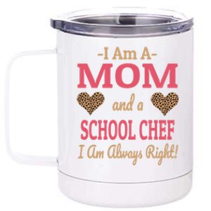 Mom School Chef Leopard Print Hearts Funny Saying Gift 12 oz Stainless Steel Tumbler Cup