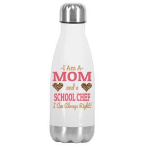 Mom School Chef Leopard Print Hearts Funny Saying Gift Stainless Steel Insulated Water Bottle