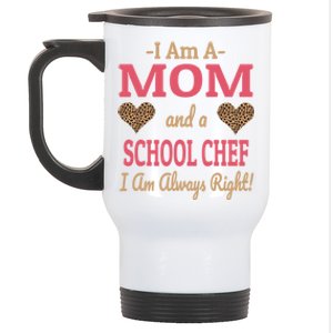 Mom School Chef Leopard Print Hearts Funny Saying Gift Stainless Steel Travel Mug