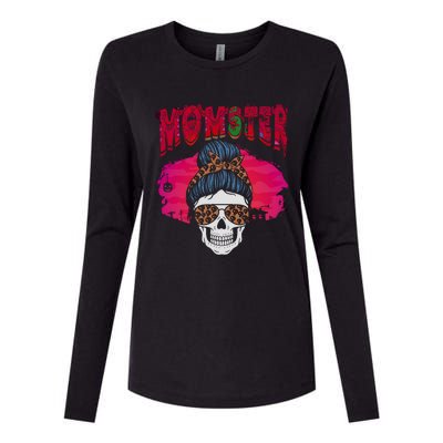 Momster Skeleton Coffee Funny Halloween Mom Gift Womens Cotton Relaxed Long Sleeve T-Shirt