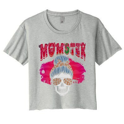 Momster Skeleton Coffee Funny Halloween Mom Gift Women's Crop Top Tee