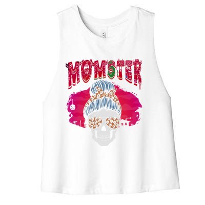 Momster Skeleton Coffee Funny Halloween Mom Gift Women's Racerback Cropped Tank