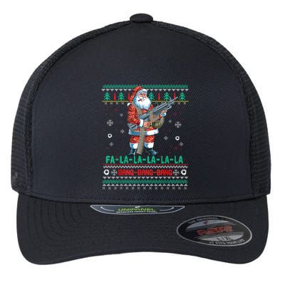 Machine Santa Claus Gun Lover Ugly Christmas Gift Flexfit Unipanel Trucker Cap