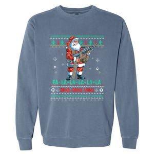 Machine Santa Claus Gun Lover Ugly Christmas Gift Garment-Dyed Sweatshirt