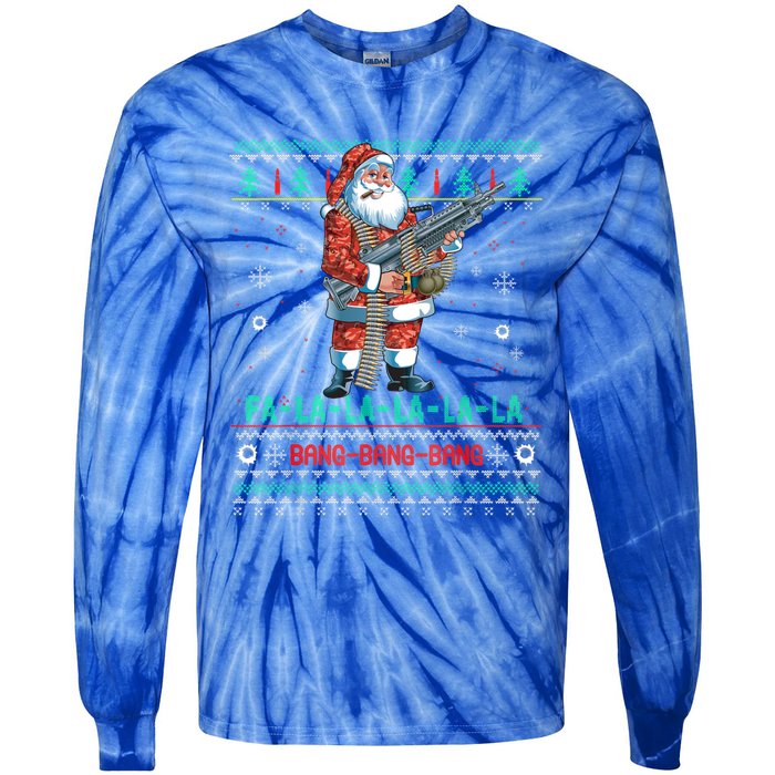 Machine Santa Claus Gun Lover Ugly Christmas Gift Tie-Dye Long Sleeve Shirt