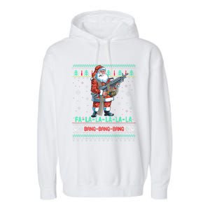 Machine Santa Claus Gun Lover Ugly Christmas Gift Garment-Dyed Fleece Hoodie