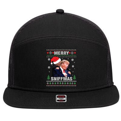 Merry Sniffmas Christmas Anti Biden Ugly Christmas Sweater 7 Panel Mesh Trucker Snapback Hat