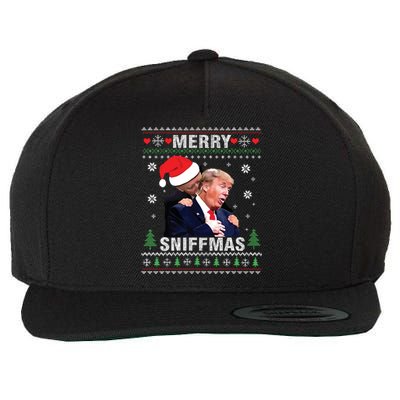 Merry Sniffmas Christmas Anti Biden Ugly Christmas Sweater Wool Snapback Cap